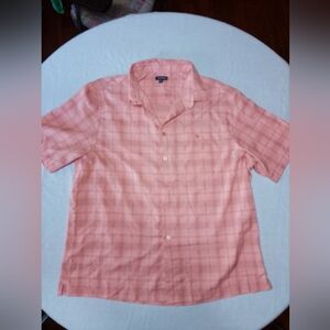George Short Sleeve Button Shirt Peach Plaid